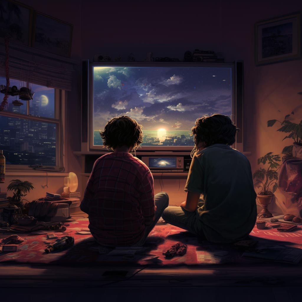 Two children lloking at the sunriase Two children lloking at the sunriase